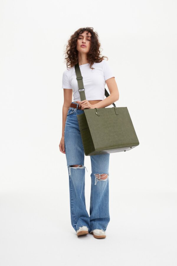 Resale The Large Work Tote in Olive Croc - Image 9