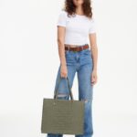 Resale The Large Work Tote in Olive Croc