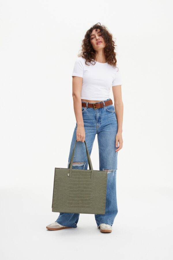 Resale The Large Work Tote in Olive Croc - Image 5