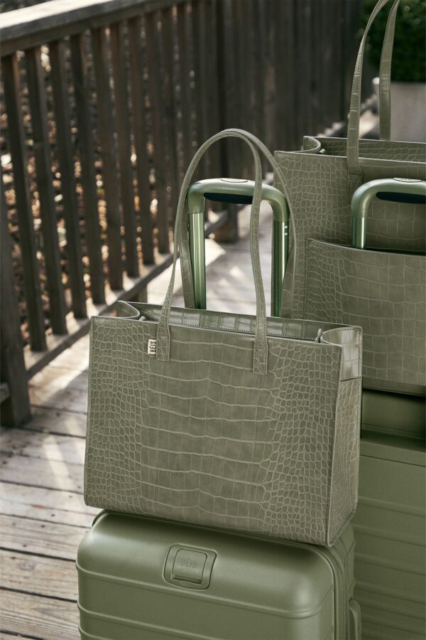 The Work Tote in Olive Croc - Image 11