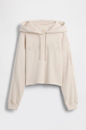 GAP X BEIS Cropped Logo Hoodie Raw Hem in Light Tundra