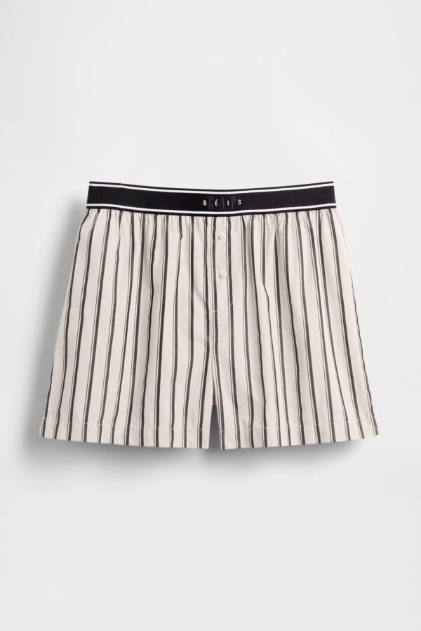 GAP X BEIS Stripe Woven Shorts in Khaki Black Stripe